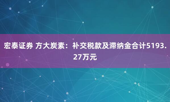 宏泰证券 方大炭素：补交税款及滞纳金合计5193.27万元
